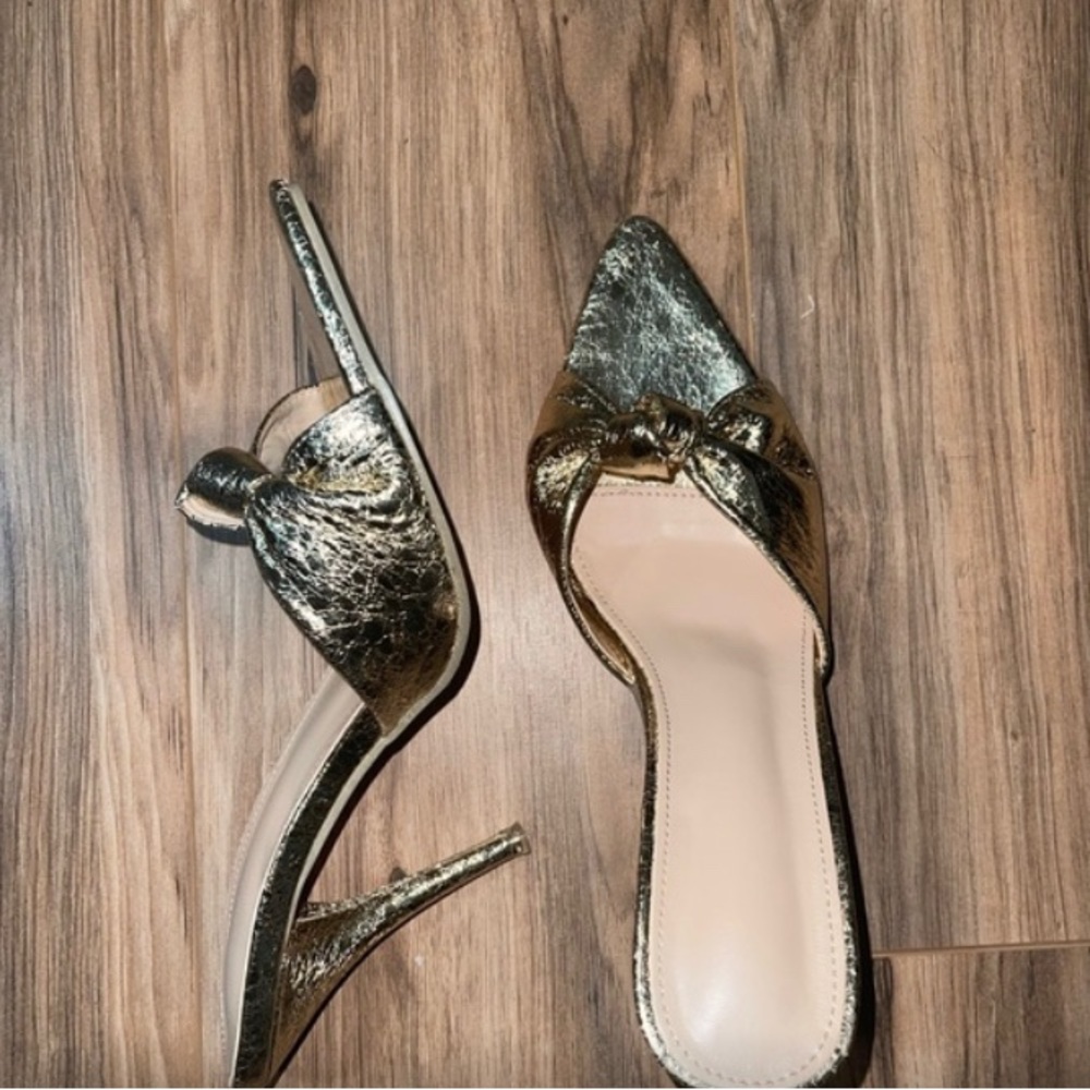 Metallic Gold Heeled Mules/Slides